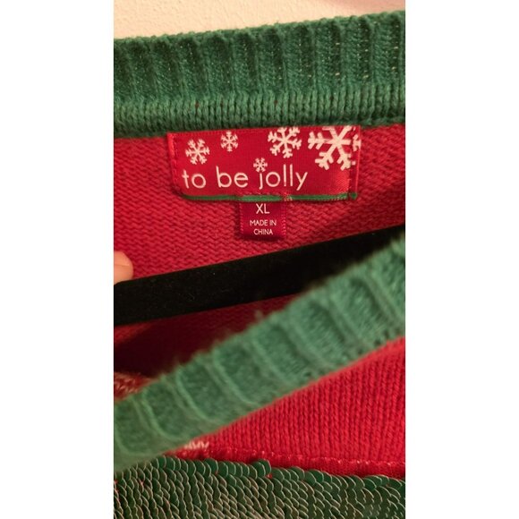 To be Jolly Ugly Christmas Sweater Womens Size XL Naughty Nice Swipe Sequins red - Picture 3 of 11